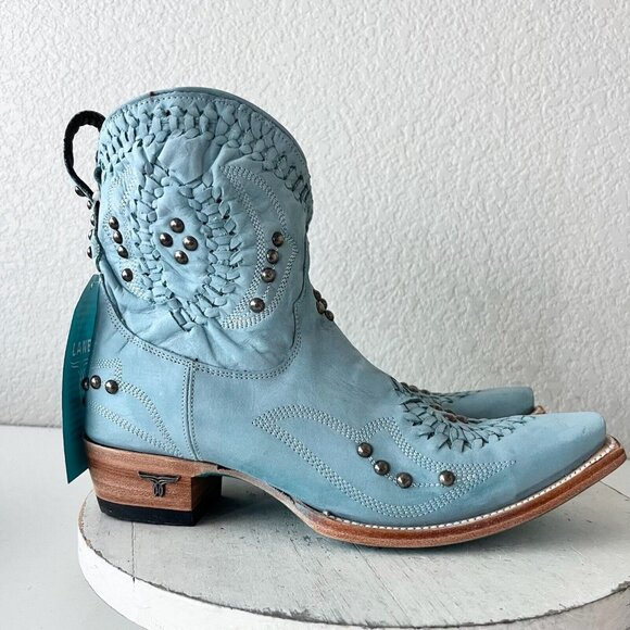 Lane COSSETTE Womens Cowboy Booties 8 Western Cowgirl Boots Blue Leather Short - Picture 2 of 13